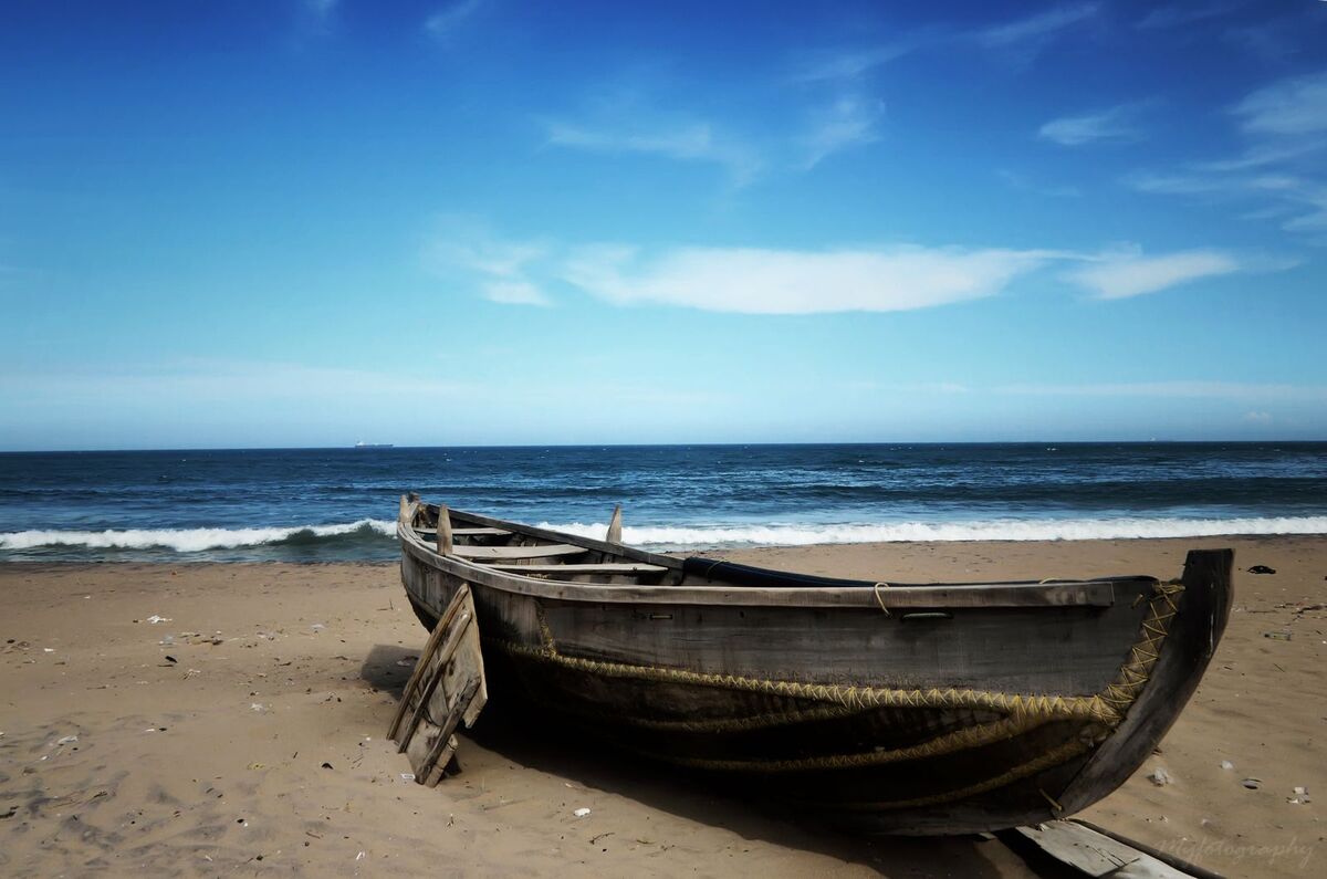 Fishing boat on the beach in Visakhapatnam